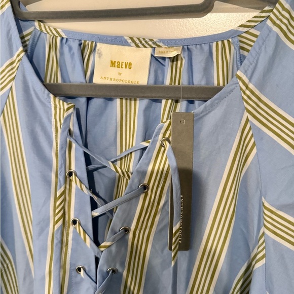 NEW Anthropologie Maeve Short Sleeve Crossover Midi Dress Stripe Blue XL NWT - Picture 7 of 10